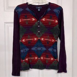 Chaps Waffle Knit Southwestern Top Sz L